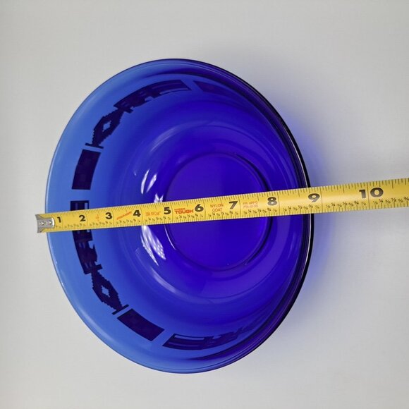 Arcoroc France Cobalt Blue Kente Flag Trim Serving Bowl Vintage Glass 8 3/4 inch - Picture 3 of 10